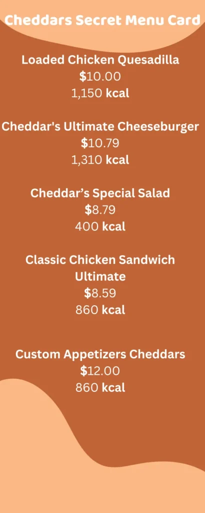 Cheddars Secret Menu Card